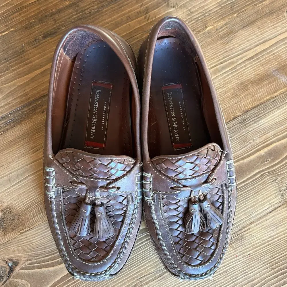 Johnston & Murphy Mens Sz 9 M Brown Leather Kiltie Tassel Loafer Shoes Preppy